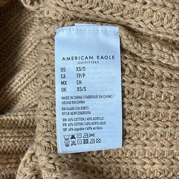 American Eagle Cable Knit Sweater Women's XS/S Tan Drop Sleeve Oversized Knit - Picture 9 of 9